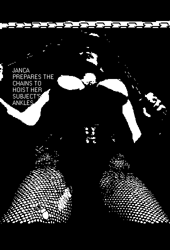 Janca prepares the chains to hoist her subject's ankles.